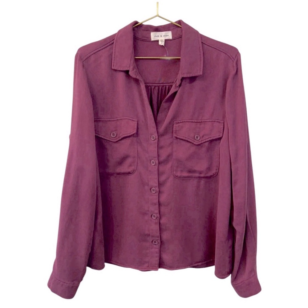 Anthropologie Cloth & Stone Shine Oversized Buttondown Tencel Shirt Size XL